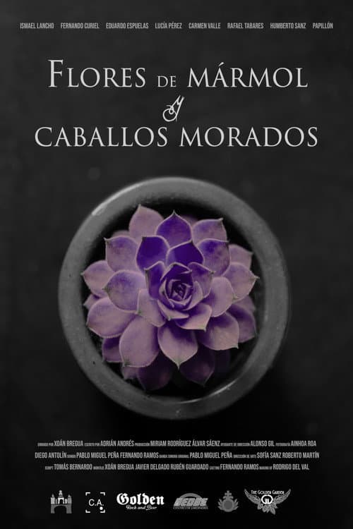 Постер: Flores de mármol y caballos morados