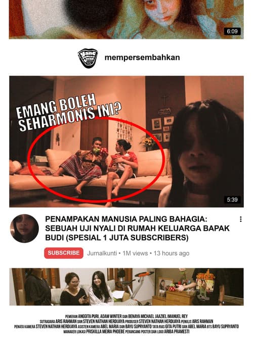 Постер: PENAMPAKAN MANUSIA PALING BAHAGIA: SEBUAH UJI NYALI DI RUMAH KELUARGA BAPAK BUDI (SPESIAL 1 JUTA SUBSCRIBERS)