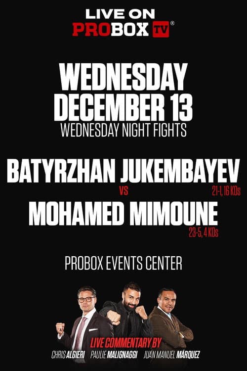 Постер: Batyrzhan Jukembayev vs. Mohamed Mimoune